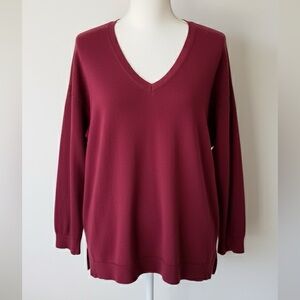 Lands' End Burgundy V-Neck long sleeve Sweater‎ cotton size 1x Like New